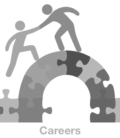 Illustration of a larger guide figure leading two smaller figures along a path